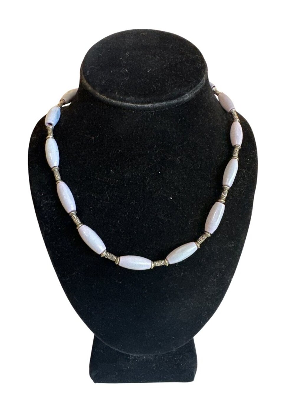 Vintage Pastel Blue Beaded Necklace Silver Accents & Toggle Clasp 80s 90s Boho
